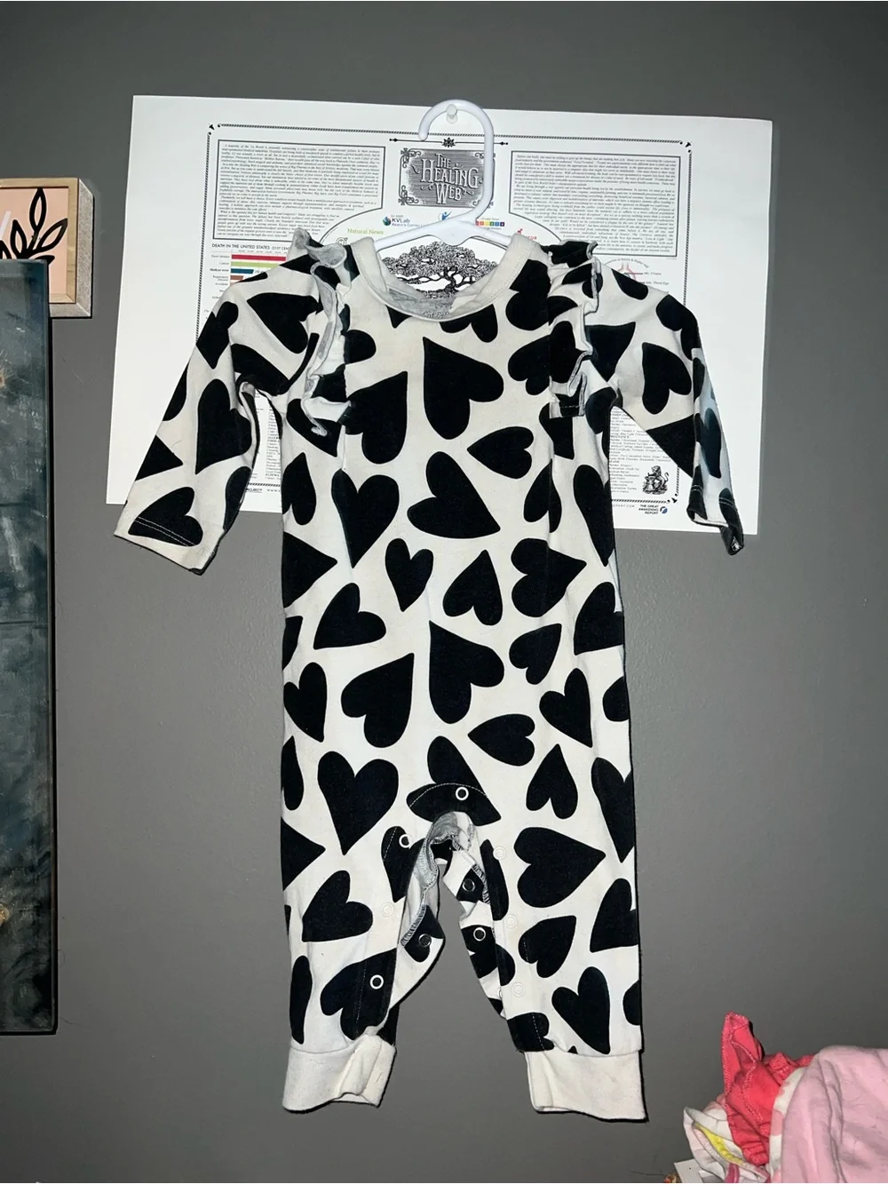 Black & White Heart-Print Baby One-Piece Bodysuit